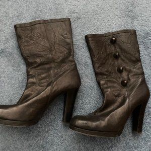 Thomas Wylde Black Leather Graphite Studded Mid Calf Bootie Size 9